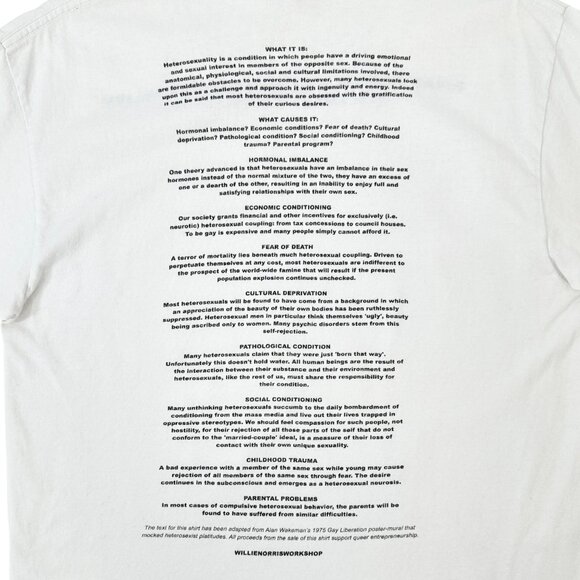 Willie Norris Workshop White "What Is Heterosexuality?” Limited Edition T-Shirt - Picture 6 of 8